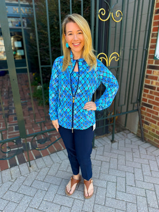 Beachtime by Lulu B Blue Window Pane Full Zip Jacket