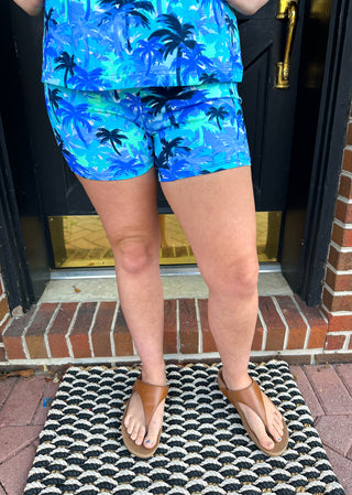 Lulu B Blue Palm Tree Shorts