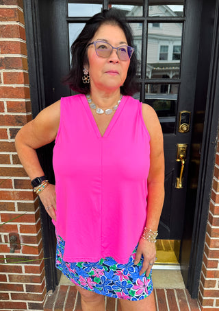 Lulu B Bright Hot Pink Sleeveless V-neck Tank