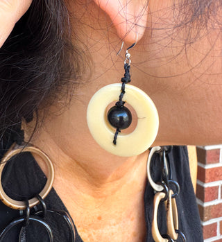 Tagua Lorena Ivory and Onyx Earrings