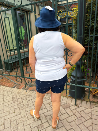 Bangladine by Lulu B Embroidered Anchor Navy Pull-On Shorts with Side Vents