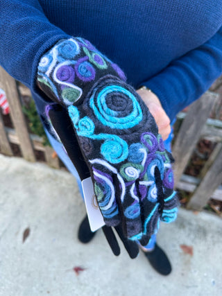 Fleece Floral Gloves Aqua