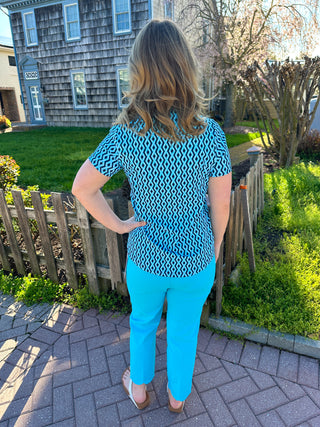 Lulu B Navy Rope Short Sleeve Collar Top