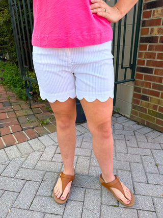Beachtime by Lulu B White Stretch Seersucker Short