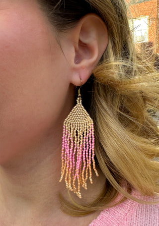 Pink and Yellow Beaded Earrings