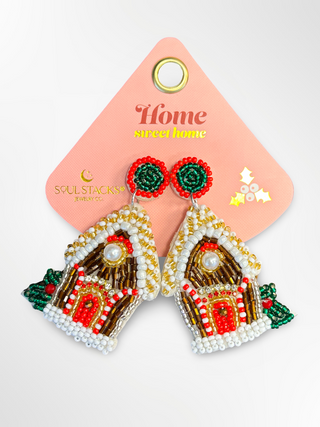Beaded Gingerbread House Earrings