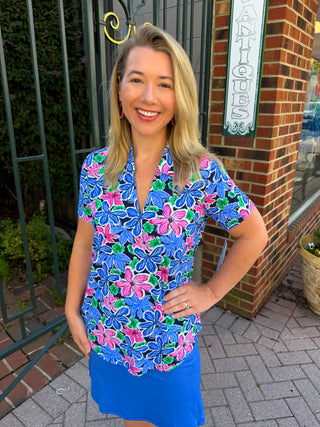 Beachtime by Lulu B Floral Multi Short Sleeve Collar Top