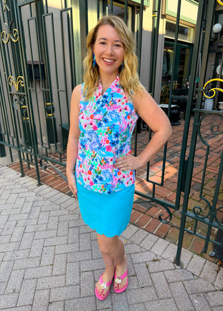 Lulu B Tropical Dragonfly Ruffle V-Neck Tank