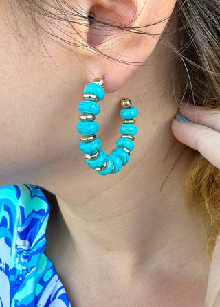 Beaded Turquoise Hoop Earrings