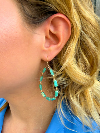 Teal Beaded Teardrop Earrings
