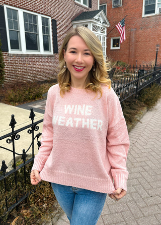 Cozy 'Wine Weather' Blush Pink Knit Sweater