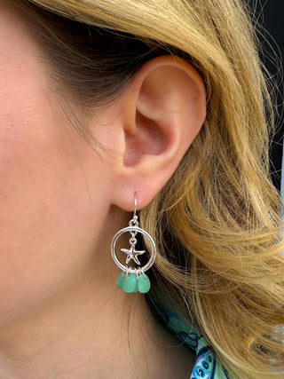 Aqua Starfish Seaglass Earrings