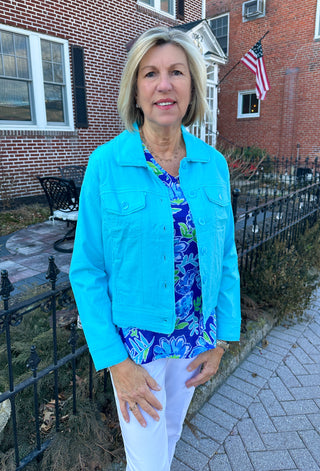 Tango Mango Stretch Linen Jacket Vivid Turquoise