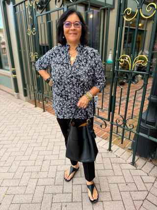 Beachtime by Lulu B Black Flower Power Button Tunic
