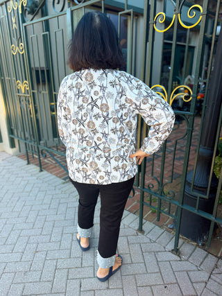 Beachtime by Lulu B Neutral Sea Life Full Zip Jacket