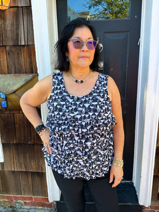Lulu B Black and White Cocktails Sleeveless Cha Cha Tank
