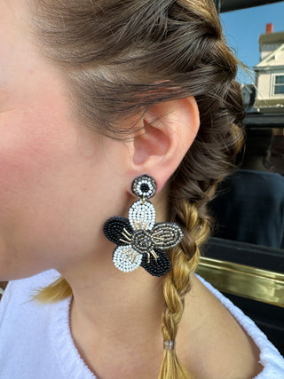 Black and White Flower Earrings