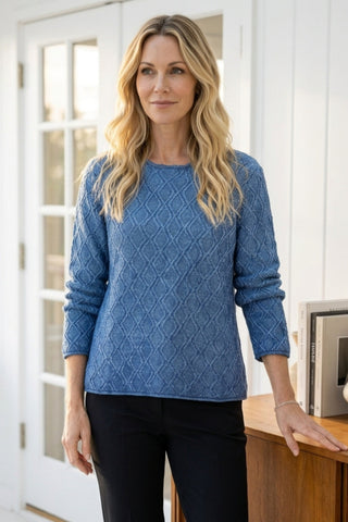 Escape by Habitat Teal Diamond Texture Crewneck Sweater 4