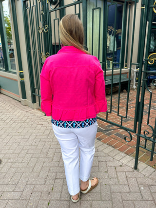 Tango Mango Fuchsia Flame Ruffle Linen Jacket