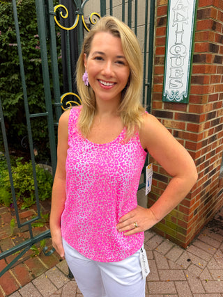 Lulu B Pink Sparkle Leopard UPF 50+ Scoop Neck Tank