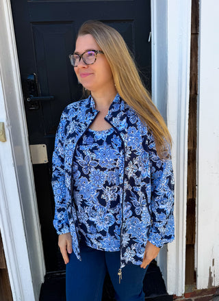 Beachtime by Lulu B Navy Hibiscus Full Zip Jacket