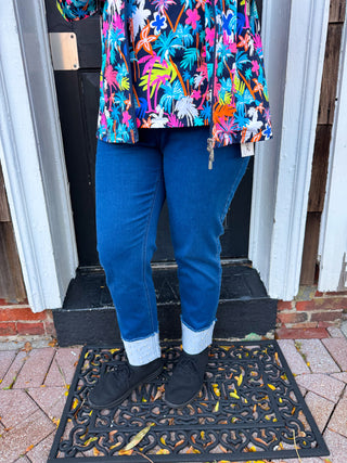 Lulu B Denim Rhinestone Cuff Pull on Jean