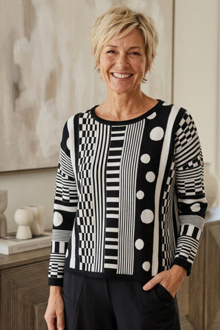 Olivia by Habitat Mixed Pattern Jacquard Crewneck Sweater Ivory