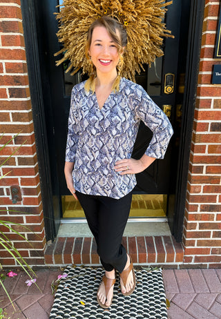 Lulu B Dark Python V-Neck 3/4 Sleeve Top
