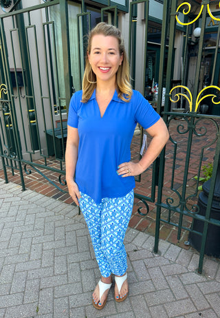 Lulu B Blue Short Sleeve Collar Top