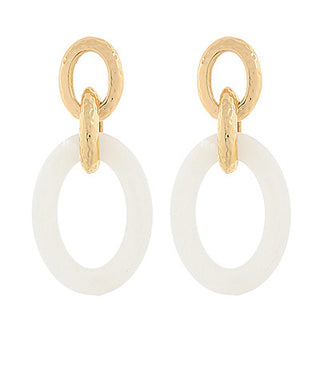 Linked Acrylic & Textured Metal Oval Earrings White