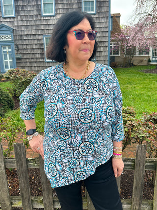 Lulu B Black Gingham Shells Asymmetrical Scoop Neck Top