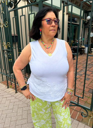 Escape by Habitat White Flower Embroidered Tank
