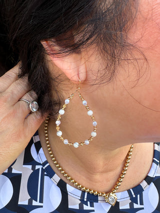 White and Gold Hoop Earrings