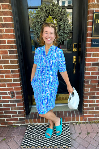 Lulu B Blue Zebra Collar Button V-Neck Travel Dress Lulu B Blue Zebra Collar Button V-Neck Travel Dress