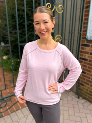 Escape by Habitat Rosewater Cozy Knit Raglan Scoop Neck Top
