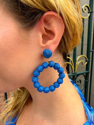 Wrapped Bead Ball Earrings Blue