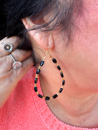 Black Beaded Teardrop Earrings