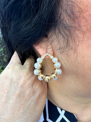 Gold Pearl Bubble Hoop Earrings