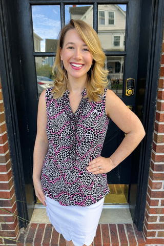 Beachtime by Lulu B Little Ruffle Neck Sleeveless Top Pink Swirl Hearts