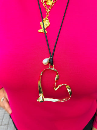 Heart Pearl and Gold Necklace and Earring Set
