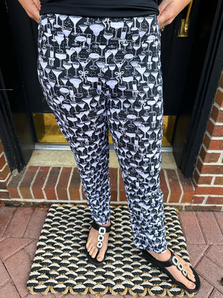 Lulu B Black and White Cocktails Secret Pocket Capri Legging