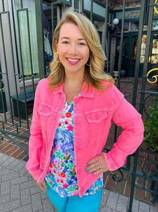 Lulu B Clear Coral Linen Jacket