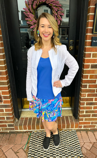 Lulu B Chic White Frayed Edge Linen Zip Jacket