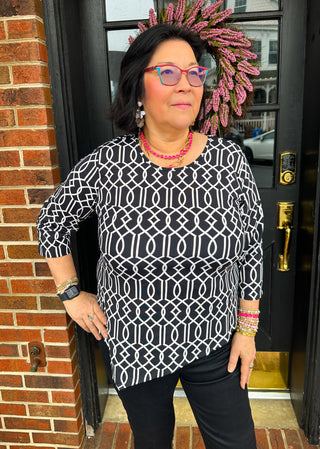 Lulu B Midnight Lattice Asymmetrical Scoop Neck Top