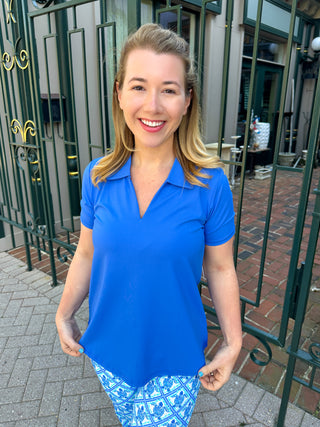 Lulu B Blue Short Sleeve Collar Top
