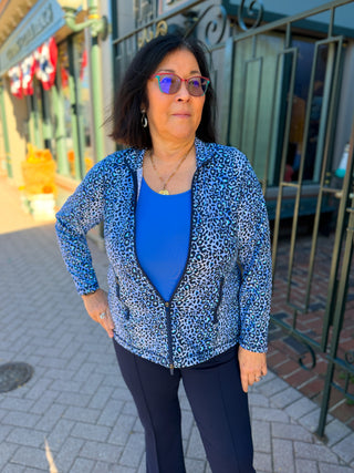 Lulu B Blue Sparkle Leopard Zip Jacket