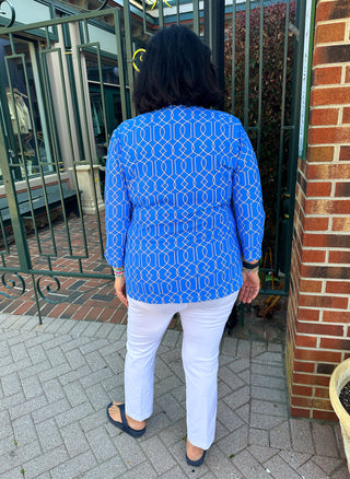 Lulu B Bright Periwinkle Lattice Long Sleeve Collar Top