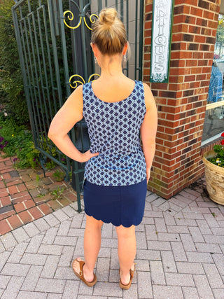 Beachtime by Lulu B Navy Seersucker Scallop Skort