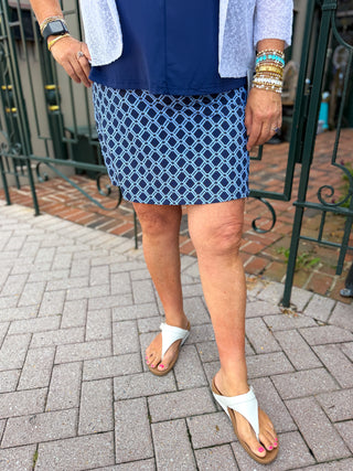 Lulu B Periwinkle and Navy Geometric Link UPF 50+ Zip Skort