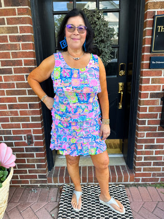 Lulu B Multicolor Mosaic UPF 50+ Cha Cha Dress